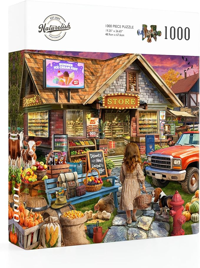 Naturelish Town Store Jigsaw Puzzles for Adults 1000 Pieces, Difficult Puzzles Perfect for Game Night, Great Gift Idea, Size 26.65 x 19.25 in