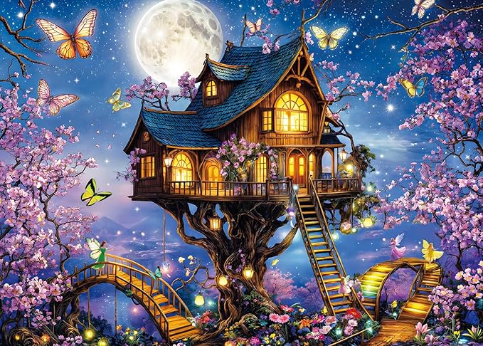 HUADADA 1000 Piece Puzzles for Adults - Elf Tree House - Jigsaw Puzzles for Adults and Kids 1000 Piece Fairy Tale House Educational Games Colorful Puzzles for Home Decoration