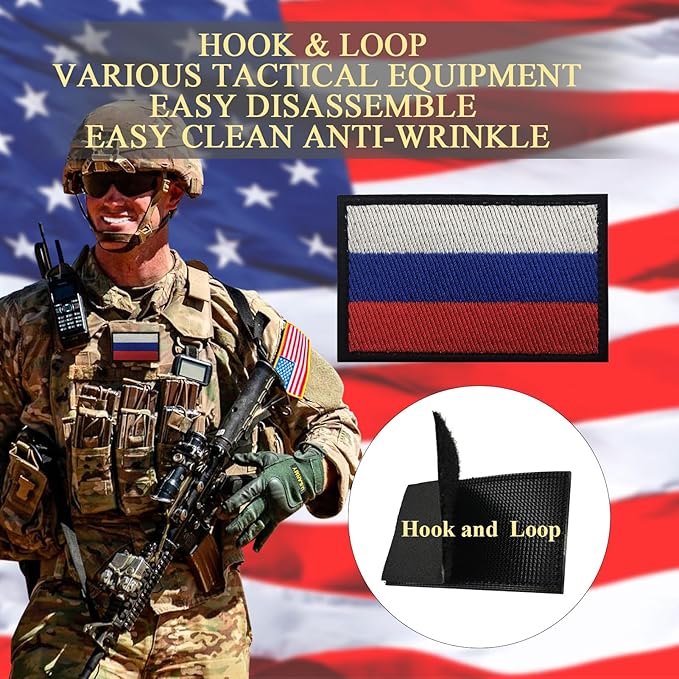 EmWoot 2PCS Russian Flag Patch Embroidered Morale Patch Military Tactical Patches Hook and Loop(Black Border)