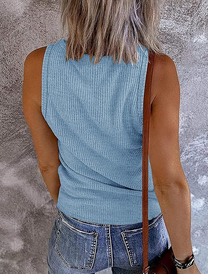 MEROKEETY Women's 2026 Summer Sleeveless Tank Tops V Neck Ribbed Dressy Casual Henley Shirts Button Loose Cami Tees