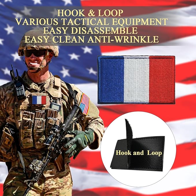 EmWoot 2PCS French Flag Patch Embroidered Morale Patch Military Tactical Patches Hook and Loop