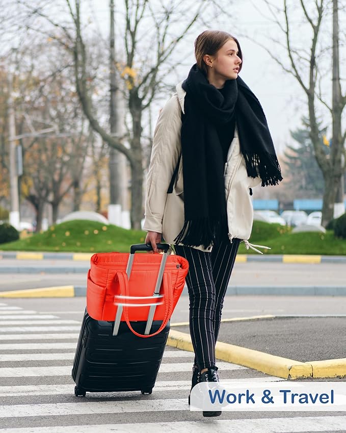 TOPDesign Puffy Tote Bag for Women with Cup Holder & Laptop Compartment & Cosmetic Bag & Trolley Sleeve for Work, Travel