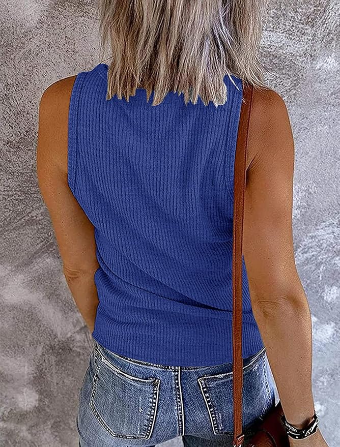 MEROKEETY Women's 2026 Summer Sleeveless Tank Tops V Neck Ribbed Dressy Casual Henley Shirts Button Loose Cami Tees