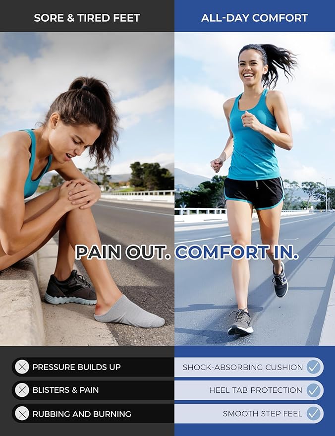 CS CELERSPORT 6 Pack Athletic Running Ankle Socks, Cotton Low Cut Cushioned Anti-Blister Tab Sports Socks Men Women