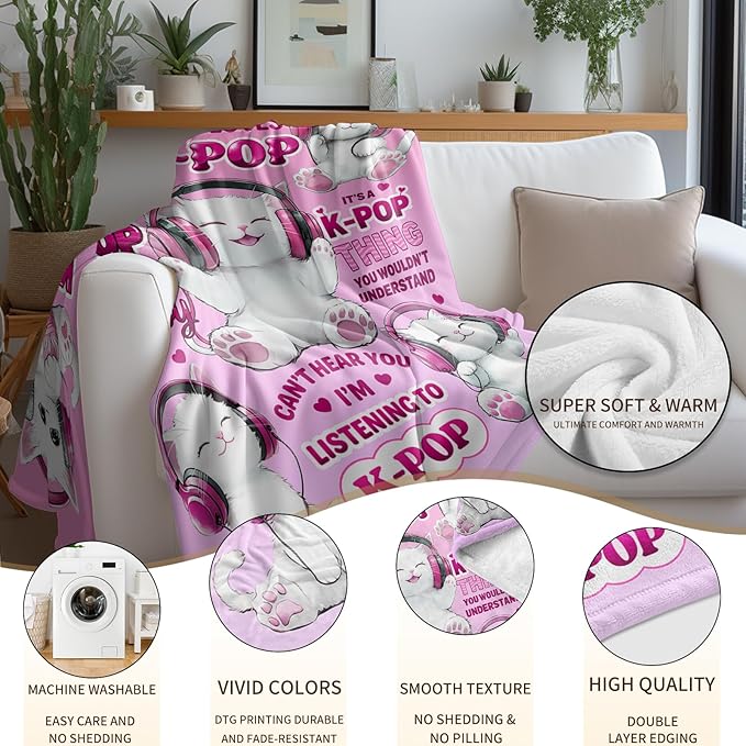 Kpop Blanket Gifts for K-Pop Fans - Super Soft Flannel Kpop Blankets for Girls Teen Fans Bedding Couch Sofa - Korean Kpop Merch Fandom Throw for Idol Lovers Dorm Decor Christmas (Style 02, 60 X 80)