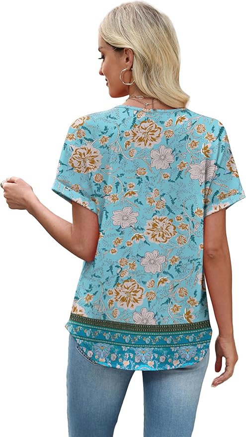 Sipaya Womens Blouses Dressy Casual Summer Shirts Short Sleeve Lace Front Boho Tunic Tops for Leggings Fashion Clothes