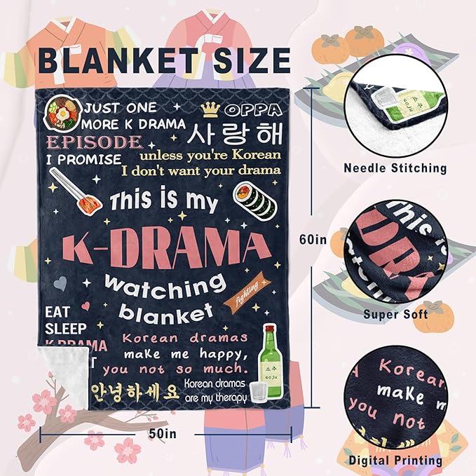 Turelos Korean Drama Gifts, Korean Gifts for Women, K Drama Gifts for Women, Kdrama Merch, K Drama, Korean Drama Blanket 60x50in, Korean Blanket, K Pop Gifts Teen Girl