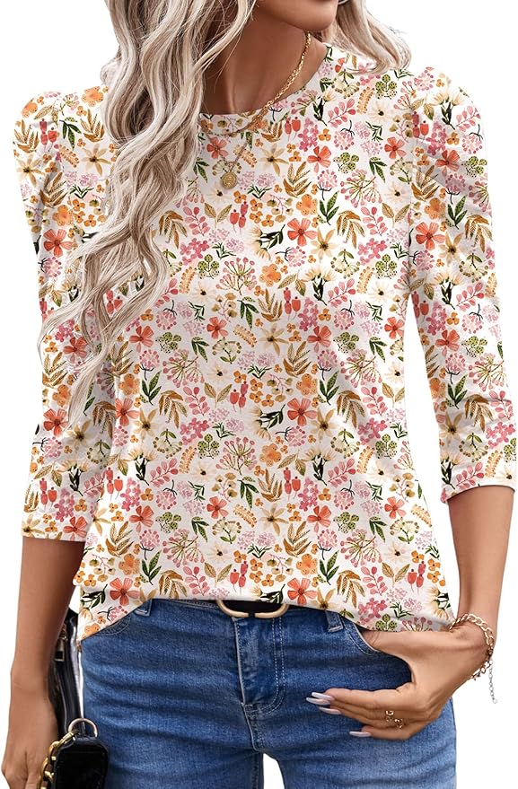 Ivicoer 3/4 Length Sleeve Womens Tops Summer Spring Tops for Women 2025 Puff Lace Sleeve Shirts Blouses