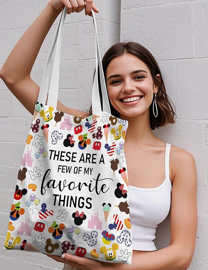 CEASQVAA Vacation Trip Gift Fairytale Fans Canvas Tote Bag Mouse Family Trip Snacks Tote Bag Magic Kingdom Gift Mouse Favorite Things Reusable Grocery Bag for Casual Shopping Travel
