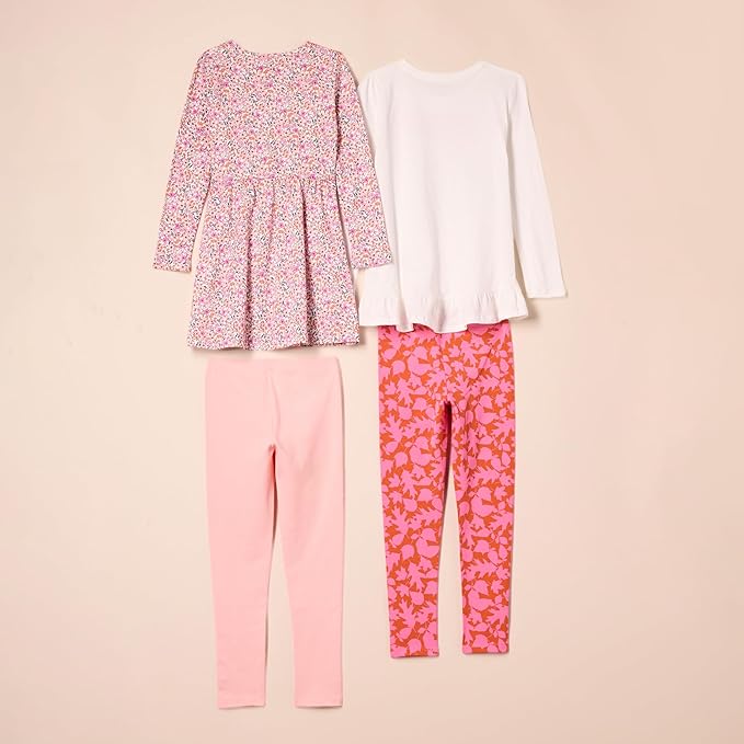 Amazon Essentials Girls and Toddlers' Long-Sleeve Outfit Set, Pack of 4