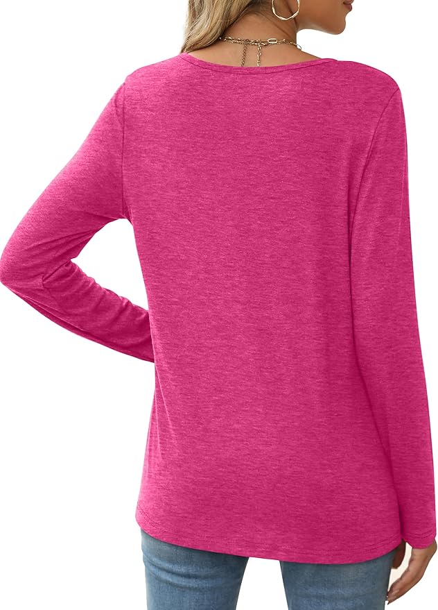 XIEERDUO Long Sleeve Shirts for Women Casual Crew Neck Basic Fall Tops Loose Fit Comfy