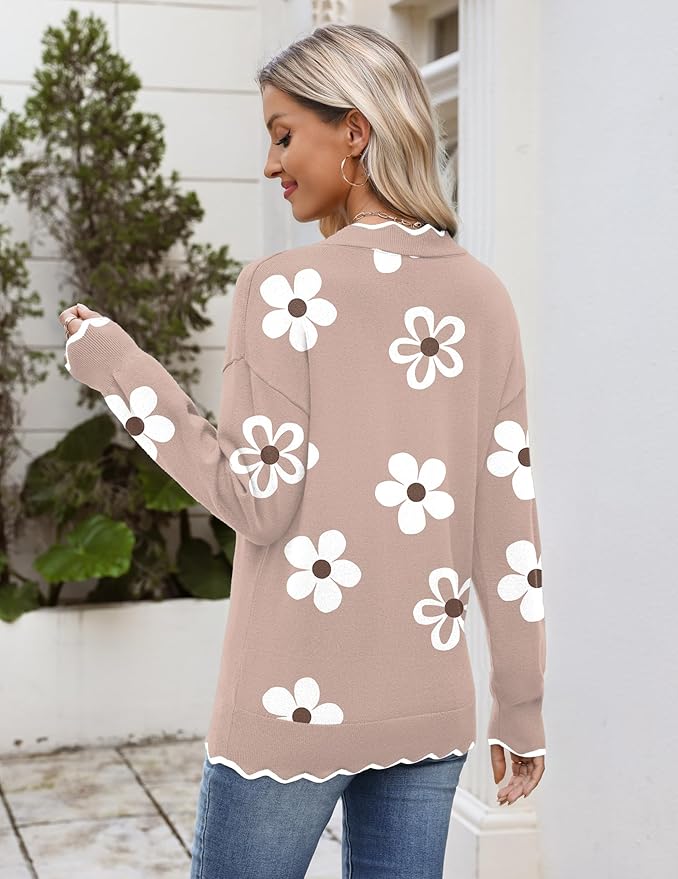 Zeagoo Women's 2026 Fall V Neck Sweater Casual Long Sleeve Lightweight Ribbed Knit Pullover Sweaters Dressy Casual Tops