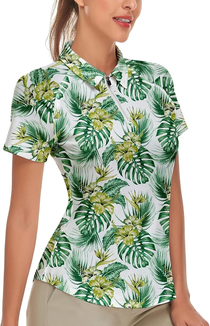 Women's Golf Shirt Short Sleeve Tennis Shirt Quarter Zip Golf Pullover Golf Polo Shirts Argyle Tops