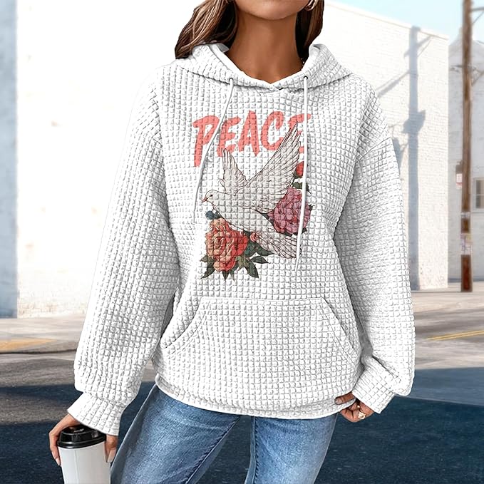 domirica Pullover Sweatshirts For Women Drawstring Long Sleeve Waffle Sweatshirt With Pocket Vintage Street Wear Qutfits