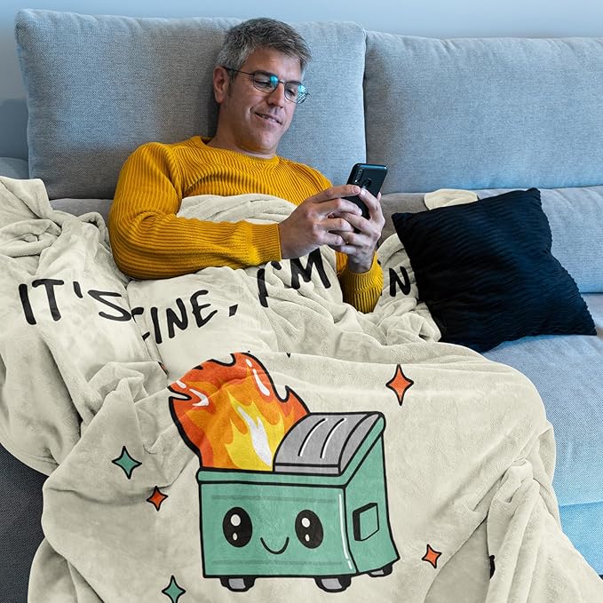 Emotional Support Dumpster Fire, Funny Blanket 60x50in Gifts for Women/Men, Funny Office Gifts for Coworkers, It’s Fine I’m Fine Everything’s Fine, Funny Gifts for Anyone Soft Throw