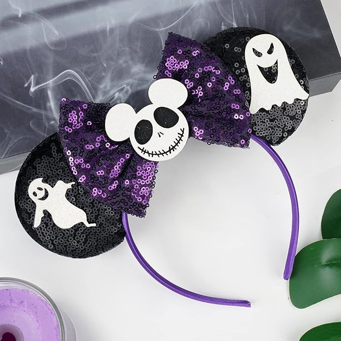 HAMUTH Ghost Ears, Mouse Ears Headband for Women Girls Adults, Halloween Accessories for Party Trip Parks Cosplay Decorations
