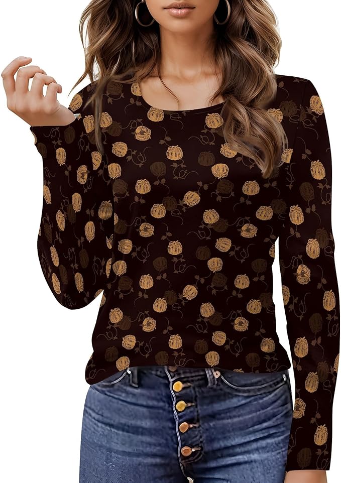 domirica Halloween Sweatshirts For Women Cute Pullover Fall Long Sleeve Pullover U-Neck Halloween Crazy Party Club Clothes