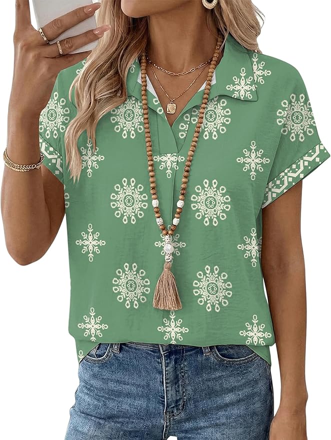 LOMON Women Blouses Spring Summer Tops for Women 2026 Short Sleeve V Neck Dressy Casual Collared Shirts Work Office