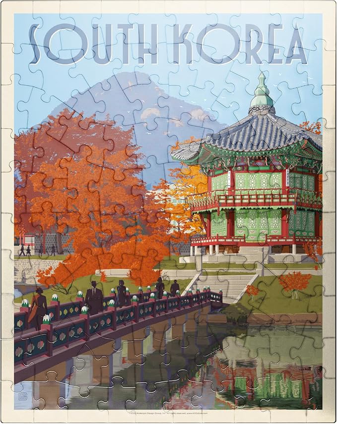 MyPuzzle South Korea, Seoul: Gyeongbokgung Palace, Vintage Poster - Premium 100 Piece Jigsaw Puzzle for Adults