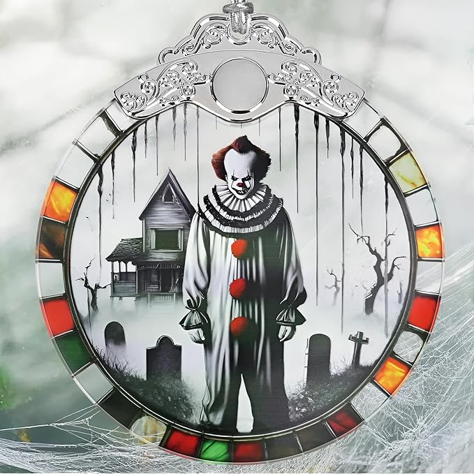 Spooky Clown Graveyard Stained Glass Christmas Ornaments - Perfect for Holiday Party, Window & Home Decor