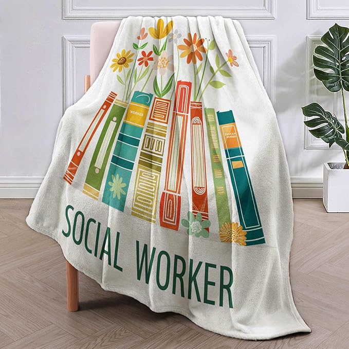 Social Work Blanket, Social Worker Book Gifts Flannel Throw Blankets,Soft Warm Lightweight Cozy Plush Floral Throws for Bedroom Sofa Office Home Decor Graduation Gifts for Women Girls 60"x50"