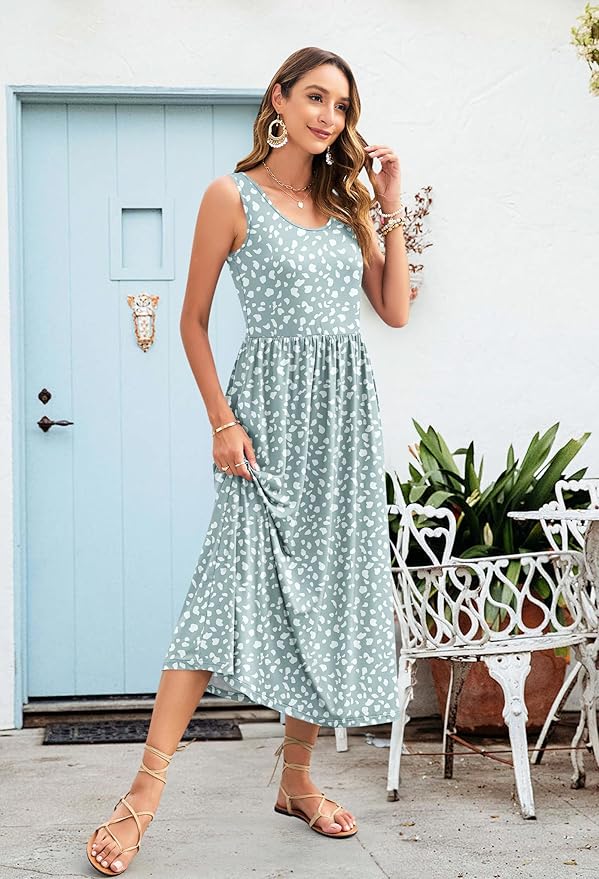 WNEEDU Women's Summer Maxi Dress 2026 Casual Sleeveless Hawaiian Sundress Tropical Long Dress Beach Vacation Outfit