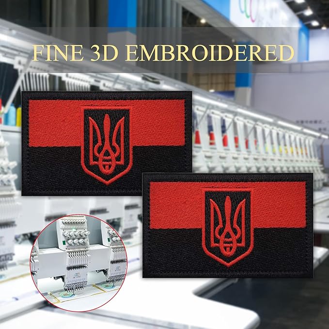 EmWoot 2PCS Ukraine Flag Patch Ukraine Shield Patches Embroidered Morale Patch Hook and Loop(Emblem Red Black)
