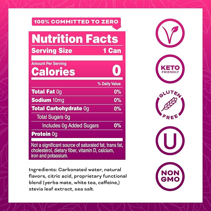 Yerbaé Energy Beverage, Black Cherry Pineapple, 120mg Caffeine. No Sugar/Calories/Carbs, Energized by Yerba Mate, Plant-Based, Healthy Alternative to Sugary Drinks, Pack of 12, 12oz cans