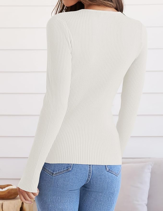 ZESICA Women's Long Sleeve Crewneck Shirts 2026 Fall Ribbed Knit Sweater Slim Fitted Casual Basic Tee Tops
