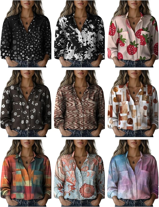 Boho Shirts for Women Vintage Graphic Casual Lightweight Long Sleeve Dressy Gauze V Neck Oversized Beach Top