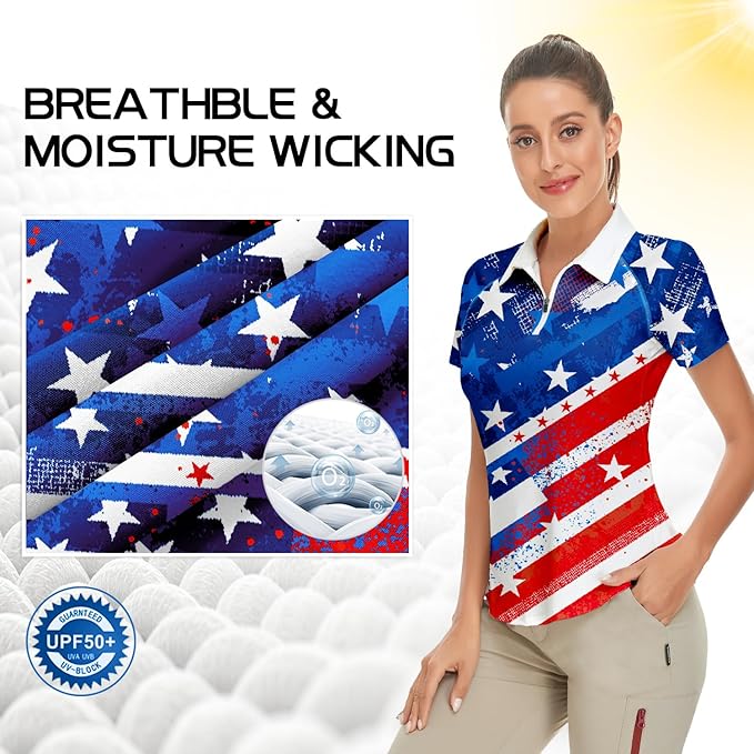 Women's Golf Shirt Short Sleeve Tennis Shirt Quarter Zip Golf Pullover Golf Polo Shirts Argyle Tops