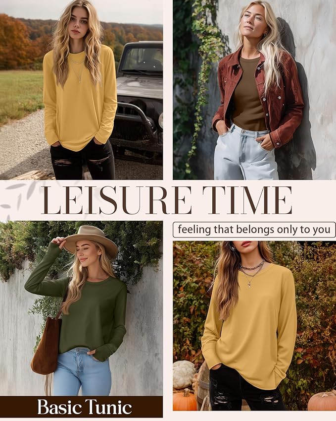 Huukeay 3 Pack Women's Long Sleeve Shirts with Thumb Holes, Cotton Casual Crew Neck Tunic Tops Fall Loose Y2k Trendy Outfits