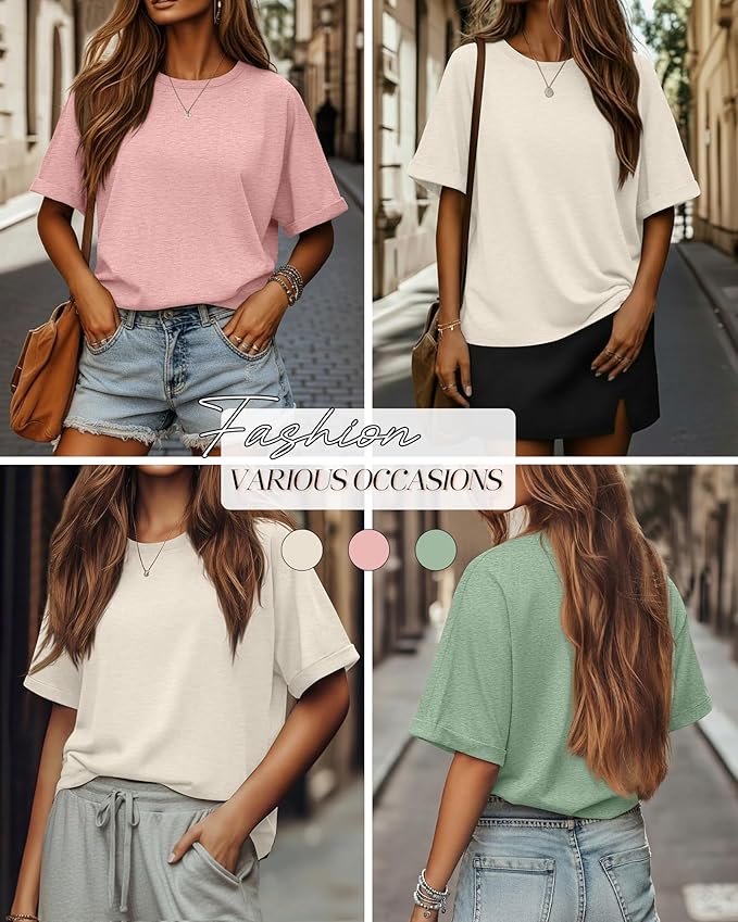 Riyiper 3 Pack Women's Oversized T-Shirt Half Sleeve Summer Tees Casual Loose Fit Crew Neck Basic Tops