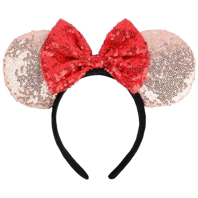 HoveBeaty Mouse Ears Headbands Shiny Sequin Bows Hairband Hair Accessories for Christmas Holloween Cosplay Parties