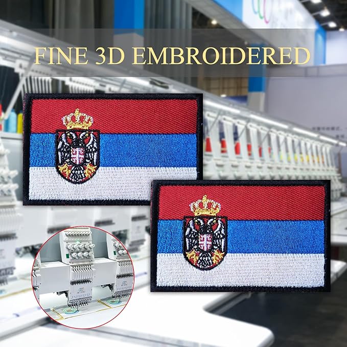 EmWoot 2PCS Serbia Flag Patch Embroidered Morale Patch Military Tactical Patches Hook and Loop