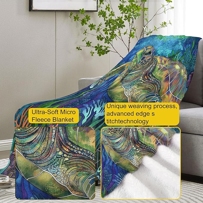 Sea Turtle Blanket, Underwater Scene Flannel Throw Blankets,Soft Warm Lightweight Cozy Plush Animal Turtle Throws for Bedroom Sofa Office Home Decor Gifts for Lovers Women Girls 60"x50"