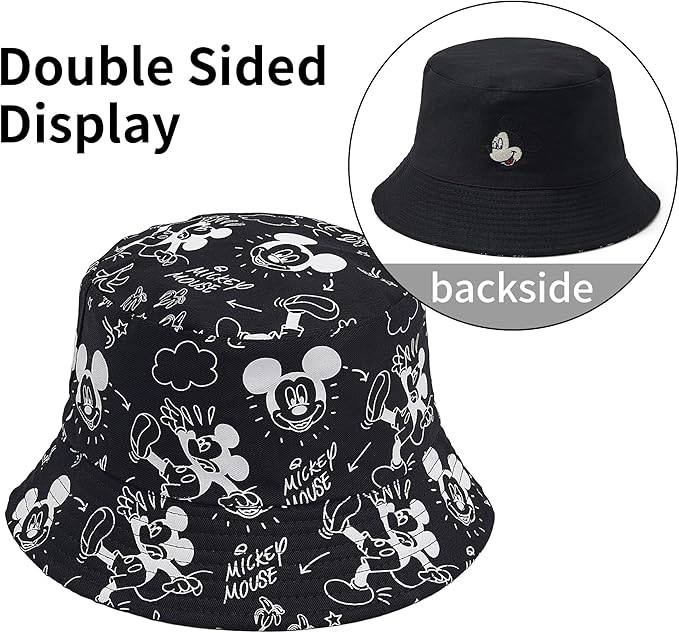 Cute Cartoon Bucket Hats for Women, Mouse Ears Print Double-Side-Wear Beach Fisherman Hats Sun Hats for Women