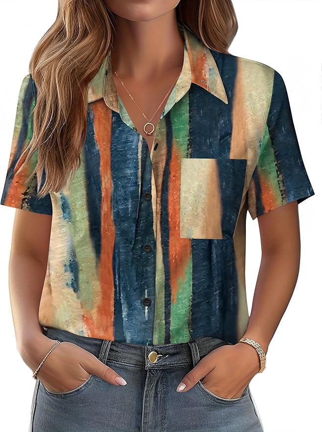 Zeagoo Womens Button Down Shirt Bust Pocket Short Sleeve Blouses Business Casual Work Tops Summer Outfits