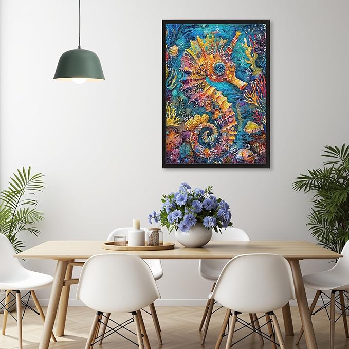 Naturelish 1000 Piece Jigsaw Puzzle for Adults - Vibrant Seahorse Design, 1000 Pieces Challenging & Colorful Art Puzzle for Adults, Color-Coded Back, Puzzle Gift-Ready 19.25 x 26.65 in