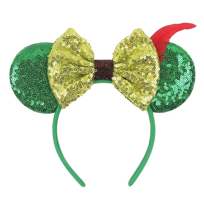 zhezesmila Shiny Mouse Ears Headband Pirate Ears with Sparkly Bow Pirate Headwear for Women Costume Decoration Hair Accessories for Birthday Party Theme Park