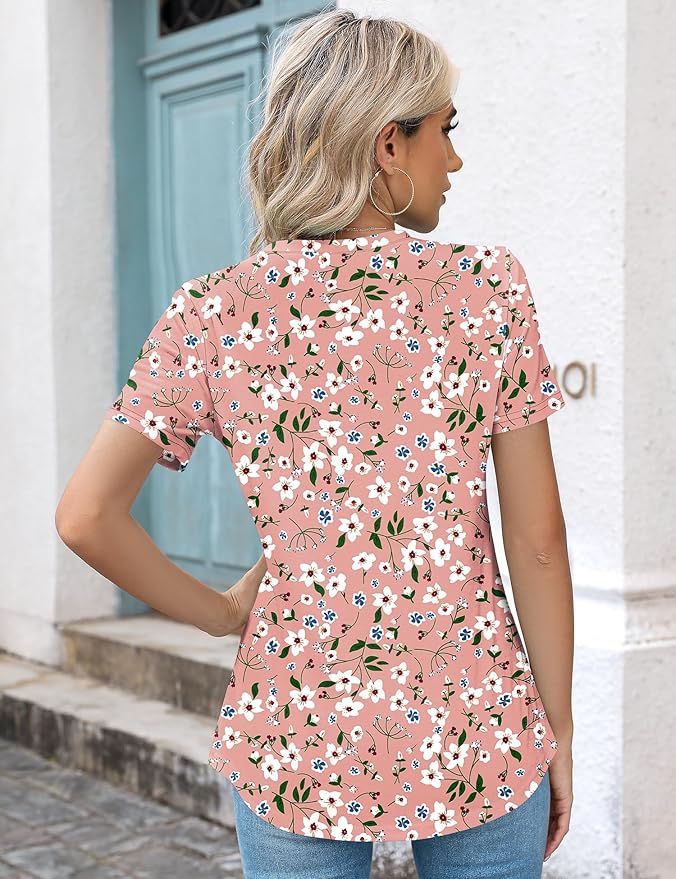 Kistore Womens Casual Crew Neck Short Sleeve Pleated Tops Blouses Fashion Clothes 2026