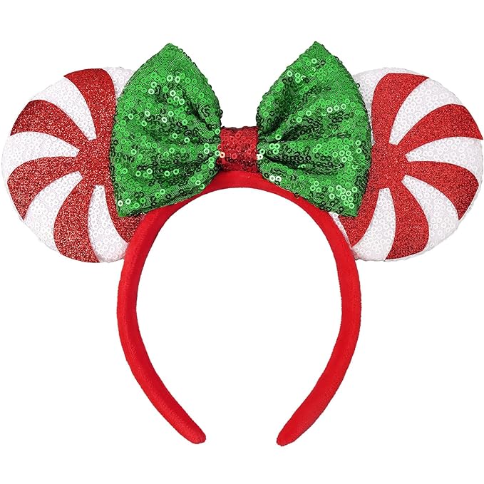 UNSPAZ Christmas Mouse Ears Headband, Christmas Ears for Women Girls Adult, Park Ears Party Cosplay Costumes Accessories (Candy)