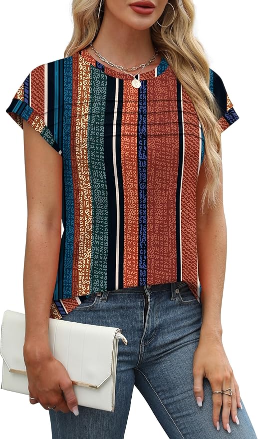 WEESO Womens Summer Tops Trendy 2026 Cap Sleeve T Shirts Crew Neck Pleated Front Beach Vacation Clothes Fashion