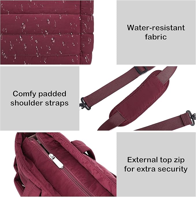 AOCINA Puffer Tote Bag for Women Quilted Work Bag Nurse Bags Women's Shoulder Handbags for Travel Gym Gifts Laptop Purse