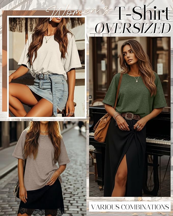 Riyiper 3 Pack Women's Oversized T-Shirt Half Sleeve Summer Tees Casual Loose Fit Crew Neck Basic Tops