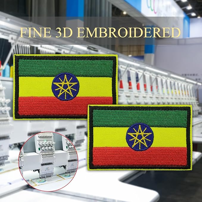 EmWoot 2PCS Ethiopia Flag Patch Embroidered Morale Patch Military Tactical Patches Hook and Loop