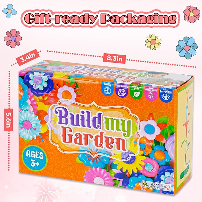 FUNZBO Flower Garden Building Toys Set - Birthday Gifts for Age 2 3 4 5 6 Years Old Girls, STEM Montessori Educational Toy for Toddler Kids, Sorting & Stacking Spring Gardening Set
