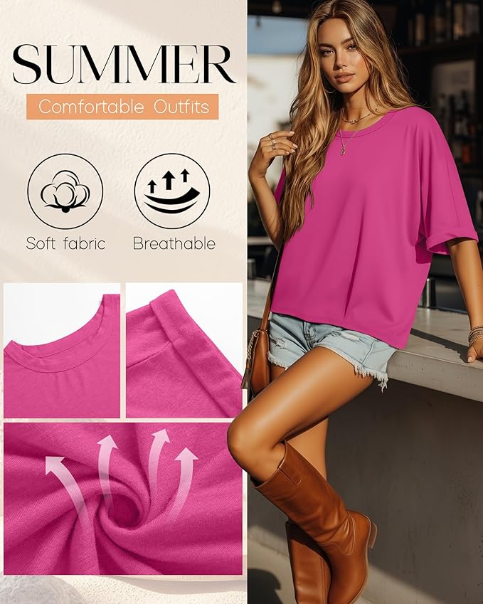 Riyiper 3 Pack Women's Oversized T-Shirt Half Sleeve Summer Tees Casual Loose Fit Crew Neck Basic Tops