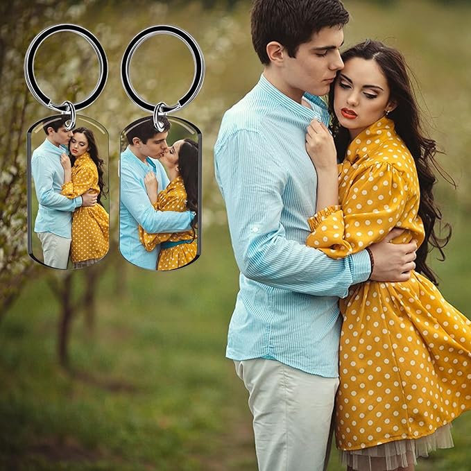 RSQGT Personalized Custom Keychain with Picture - Double Sided Engraving Photo Text Customized Key Chains for Men Boyfriend