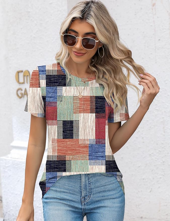 Kistore Womens Casual Crew Neck Short Sleeve Pleated Tops Blouses Fashion Clothes 2026